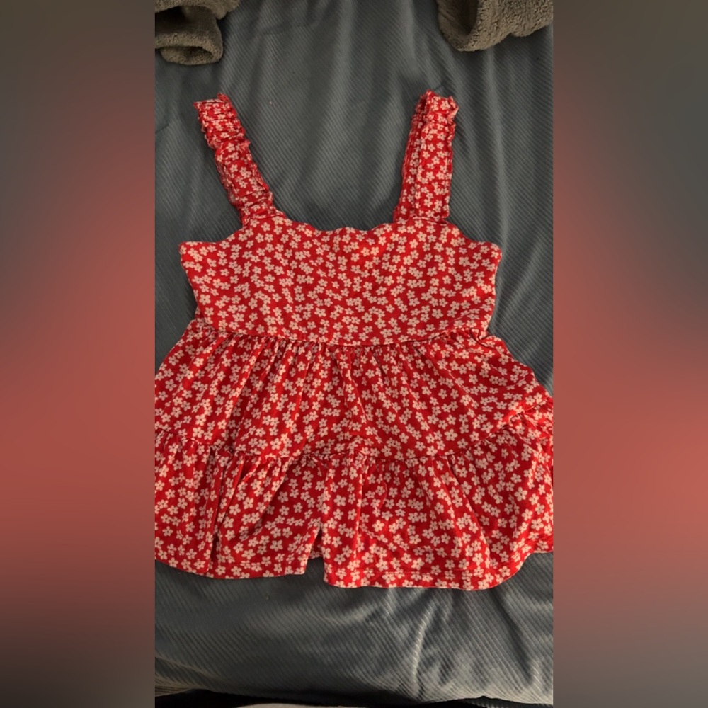 red flower flowy tank top